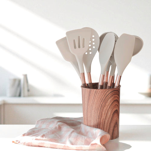Nordic Peace Woodgrain Silicone Kitchen Utensil Set