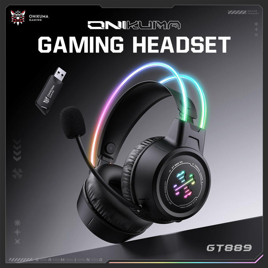 Onikuma Gaming ONIKUMA GT889 3-Mode Wireless Gaming Headset with RGB Lighting, 1000mAh Battery, and 60H Playback Duration