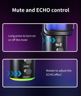 Onikuma Gaming ‌ONIKUMA M530 RGB Condenser USB Microphone with Multifunctional Knob & Monitoring, view 5