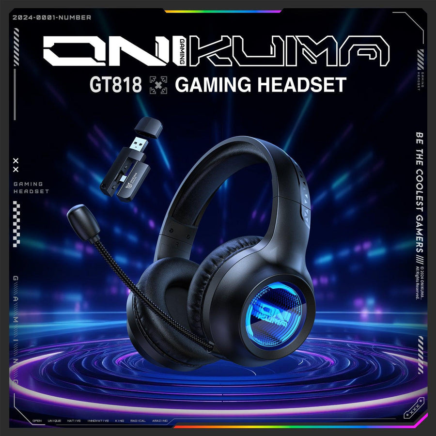 Onikuma Gaming ONIKUMA GT818 RGB Gaming Headset with 20H Playtime - Bluetooth 5.4, 360° Mic & Tri-Mode Connectivity