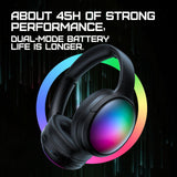 Onikuma Gaming ONIKUMA B3 Wireless Bluetooth Headphones with ANC Microphone, Rainbow RGB Lights Effect Lightweight Foldable Over-Ear Headphones with Music & Game Mode, 45H Plays for Travel Home Office, Hands-Free Clear Calls, view 5
