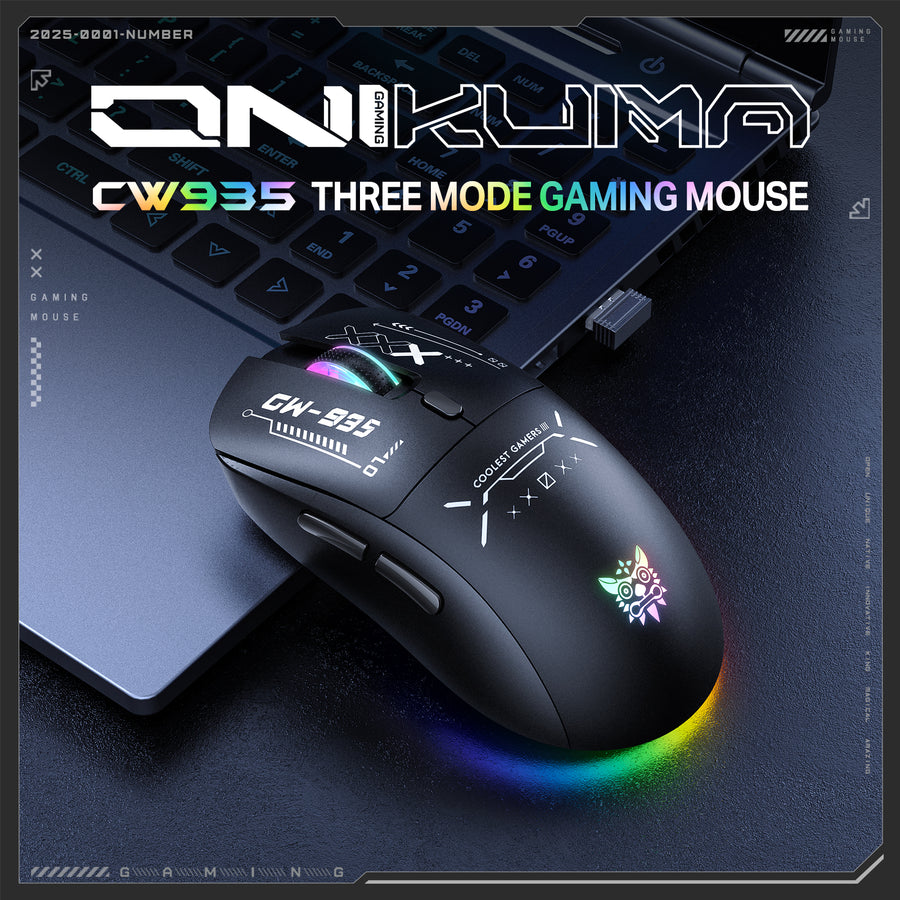Onikuma Gaming ONIKUMA CW935 Triple-Mode Ergonomic Wireless Gaming Mouse with 6 DPI Settings & Hidden Receiver