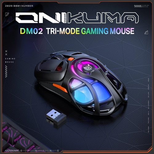 Onikuma Gaming ONIKUMA DM02 Tri-Mode RGB Gaming Mouse - Lightweight Honeycomb Shell, 1000Hz Polling Rate & 6-Level DPI