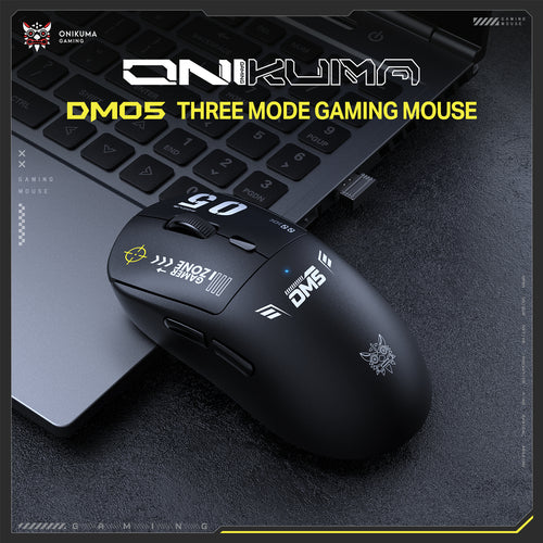 Onikuma Gaming ONIKUMA DM05 Three-Mode Gaming Mouse with Ergonomic Design, 12800 DPI Custom Optical Chip, 6 Programmable Buttons, and Hidden USB Receiver Storage