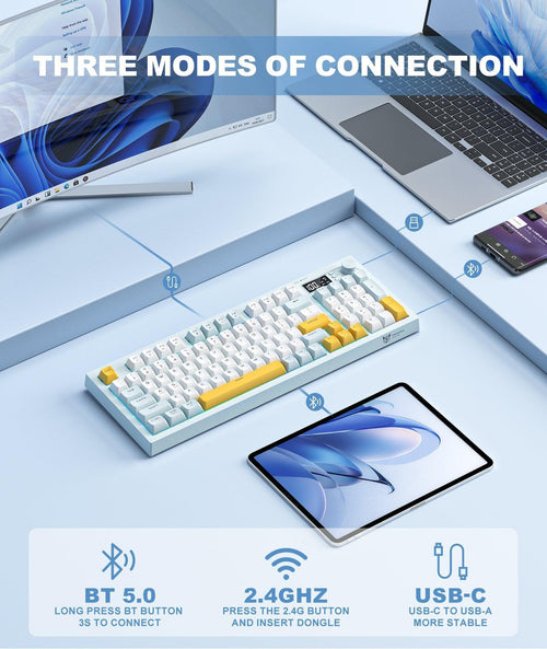 Onikuma Gaming ONIKUMA G80 94 Keys Wireless Keyboard with LCD Screen & Multifunction Knob:3-Mode Connectivity (BT/2.4G/USB-C)