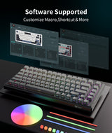 ONIKUMA GAMING 83-Key(75%) Tri-Mode Wireless Mechanical Keyboard - 8000mAh Battery, Hot-Swappable Switches, 5-Layer Gasket Mount, RGB Backlit, Side-Printed PBT Keycaps (Black Gray), view 3