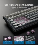 ONIKUMA GAMING 83-Key(75%) Tri-Mode Wireless Mechanical Keyboard - 8000mAh Battery, Hot-Swappable Switches, 5-Layer Gasket Mount, RGB Backlit, Side-Printed PBT Keycaps (Black Gray), view 5