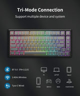 ONIKUMA GAMING 83-Key(75%) Tri-Mode Wireless Mechanical Keyboard - 8000mAh Battery, Hot-Swappable Switches, 5-Layer Gasket Mount, RGB Backlit, Side-Printed PBT Keycaps (Black Gray), view 6