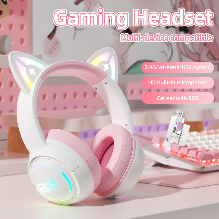 Onikuma Gaming ONIKUMA GT838 Gaming Headset Muli-device Compatible 2.4G/Wireless/USB/Type-C HD Built-in Microphone Cat Ear with RGB