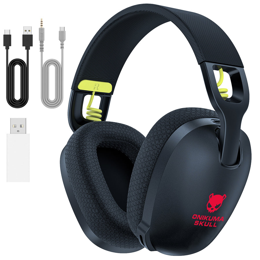 Onikuma Gaming ONIKUMA SKULL Wireless Gaming Headset for PS5, 2.4GHz Gaming Headphones Wireless with Noise Canceling Microphone for PS5, PS4, Fortnite & Call of Duty/FPS Gamers, 40-Hr Battery Gamer Headset for PC, Black