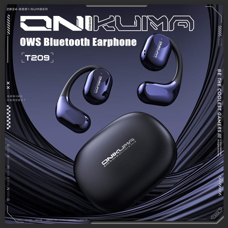 Onikuma Gaming ONIKUMA T209 OWS Bluetooth Earphone with Charging Case, Cyberpunk Design