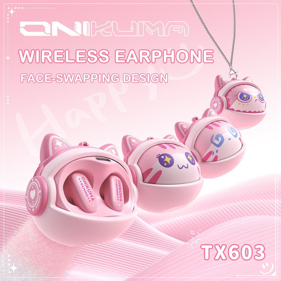 Onikuma Gaming ONIKUMA TX603 Wireless Neckband Earphones - Fashion Face Swapping Design, Low Latency Gaming & ENC Noise Cancellation