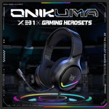 Onikuma Gaming ONIKUMA X31 RGB Dynamic Professional Gmaing Headphone Stereo Surround Sound Omnidirectional HD Mic for PC PS4 Xbox Phone, view 2
