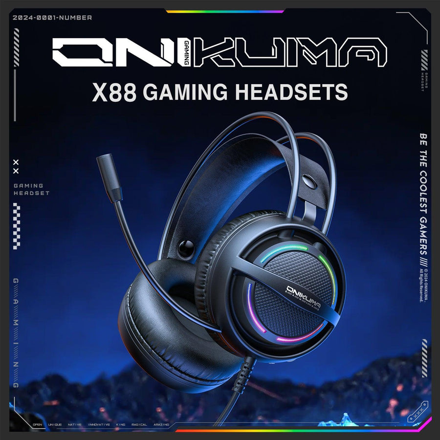 Onikuma Gaming ONIKUMA X88 RGB Gaming Headset - 50mm Drivers, 360° Rotatable Mic & Comfortable Earmuffs