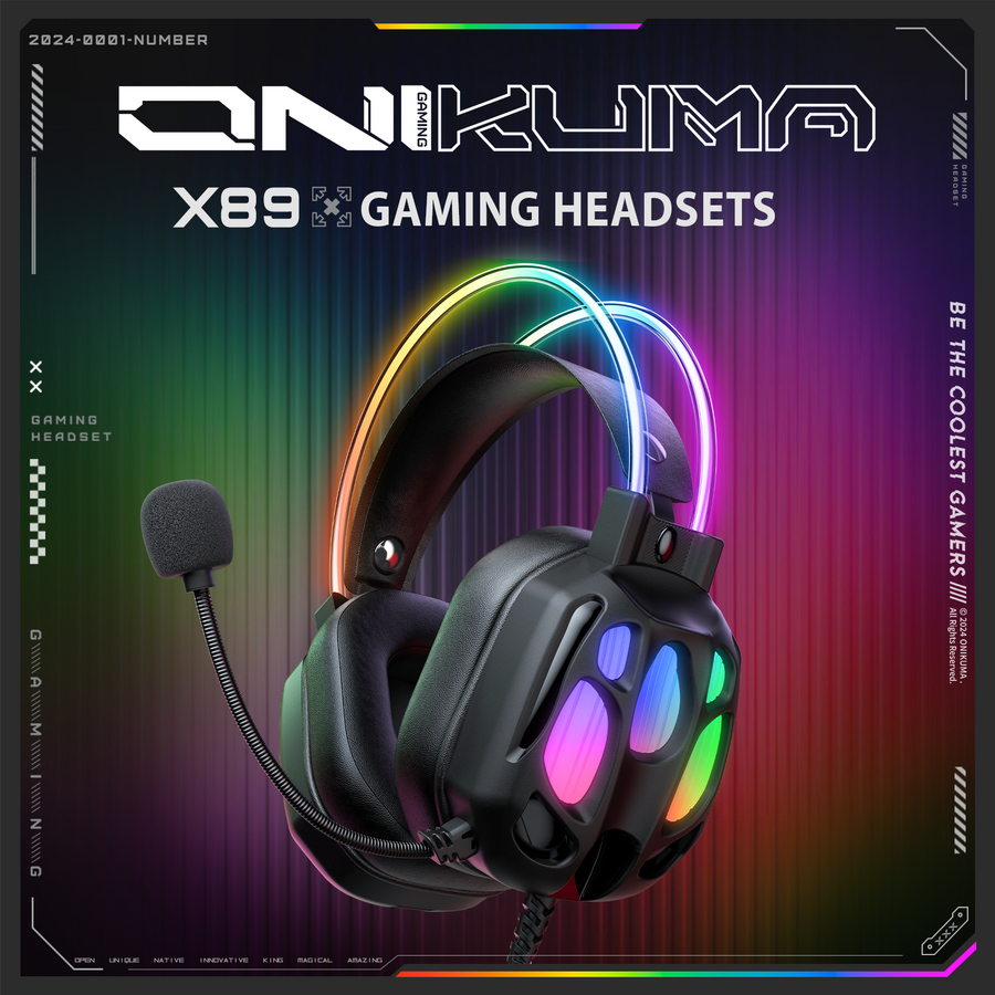 Onikuma Gaming ONIKUMA X89 RGB Gaming Headset - 360° Rotatable Mic, Immersive 3D Sound & Ergonomic Design