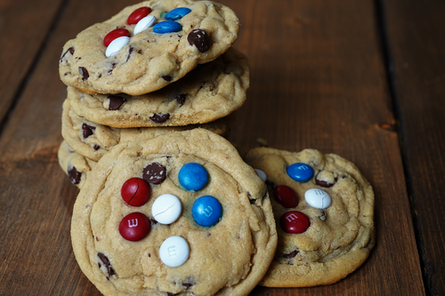 Operation Cookies Angie's Chocolate Chip Cookies with Patriotic Red/White/Blue M&M'S on top