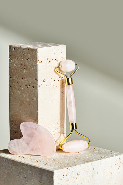 Organic to Green Crystal Roller + Gua Sha Set - Skin Detox - Rose Quartz