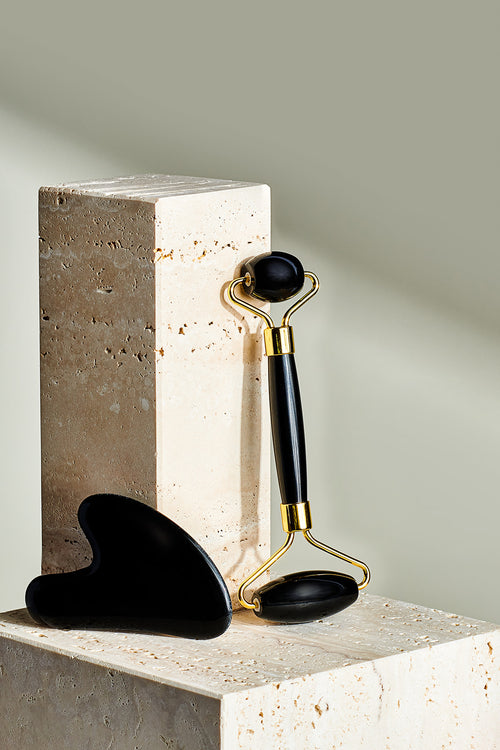 Organic to Green Crystal Roller + Gua Sha Set - Skin Detox - Obsidian