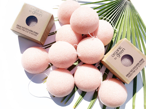 Organic to Green Konjac Face Exfoliating Sponge - Pink French Clay - Wholesale Case of 12