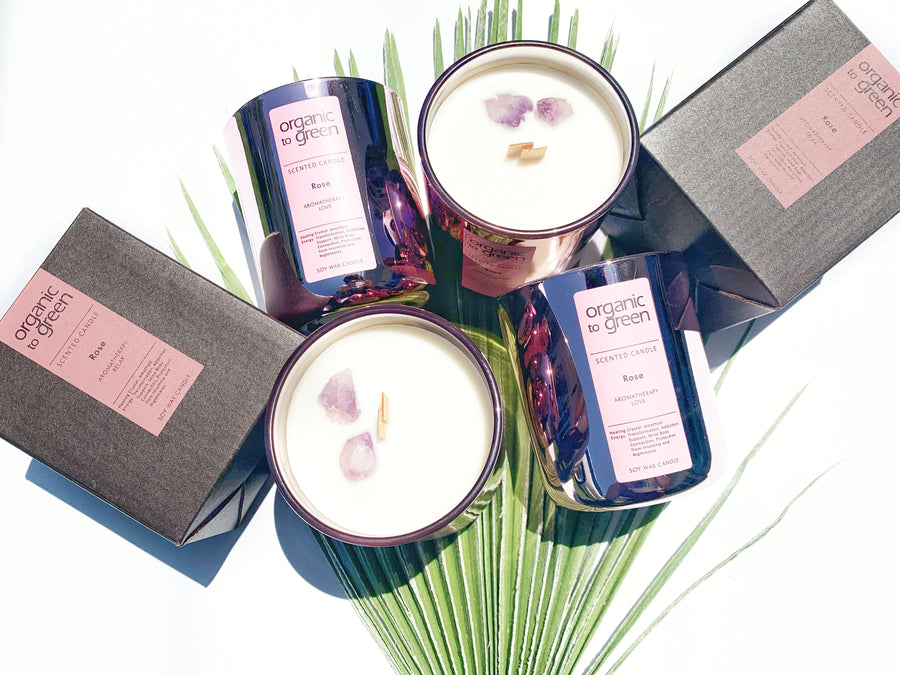 Organic to Green LOVE - Rose Aromatherapy with Amethyst CANDLE - Wholesale Case of 12