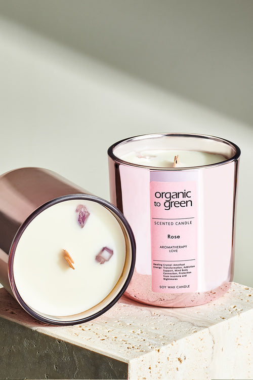 Organic to Green LOVE - Rose Aromatherapy with Amethyst CANDLE