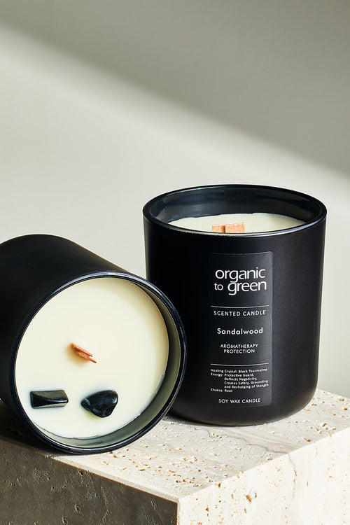 Organic to Green PROTECTION - Sandalwood Aromatherapy with Black Tourmaline CANDLE