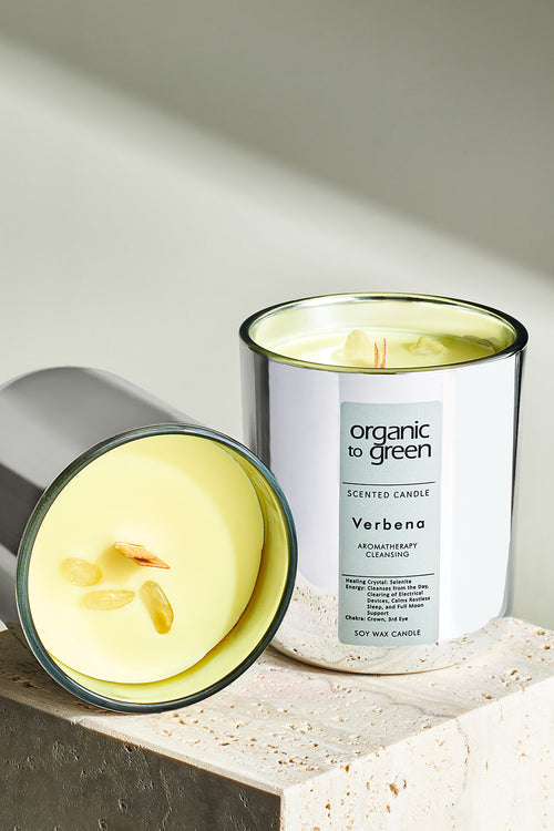 Organic to Green CLEANSING - Verbena Aromatherapy with Selenite CANDLE