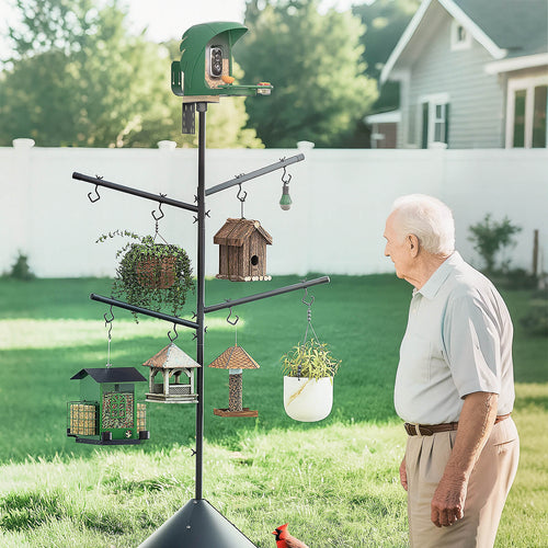 PerchMe Smart AI Bird Feeder & Pole Bundle - Solar-Powered 2K AI Camera + Heavy-Duty Adjustable Squirrel-Proof Bird Feeder Pole