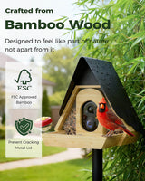 PerchMe® Bamboo Smart Bird Feeder with 2K AI Camera – FSC-Certified, Solar Powered, Eco-Friendly Gift for Bird Lovers (64G SD Card Included), view 4