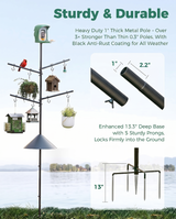 PerchMe Heavy-Duty Deluxe 92‘’ Bird Feeder Pole Station with Squirrel Baffle, 360° Rotating Crossbars & Hooks,Customizable Height, view 4
