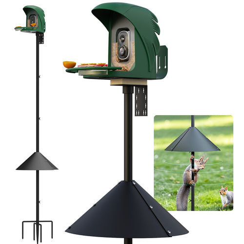 PerchMe 91'' Heavy-Duty Standard Bird Feeder Pole Station with Squirrel Baffle,Customizable Height,Universal Adapter Included