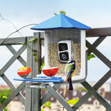 PerchMe Smart Bird Feeder with AI Camera & Solar Panel (Vermilion & Azure Canopy), view 3