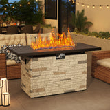 Pizzello Caldo- 43" Propane Fire Pit Table Rectangular Faux Stone Firepit Table, view 2