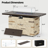 Pizzello Caldo- 43" Propane Fire Pit Table Rectangular Faux Stone Firepit Table, view 3