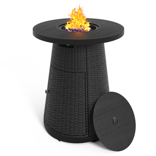 Pizzello Godere - 31.5" Propane Bar Height Fire Pit Table Outdoor Round Wicker Gas Fire Table