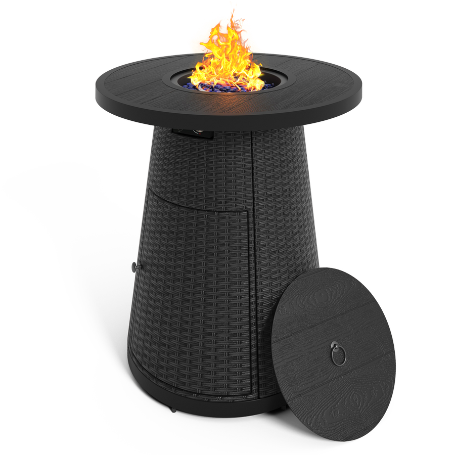 Pizzello Godere - 31.5" Propane Bar Height Fire Pit Table Outdoor Round Wicker Gas Fire Table