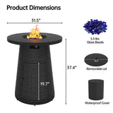 Pizzello Godere - 31.5" Propane Bar Height Fire Pit Table Outdoor Round Wicker Gas Fire Table, view 3