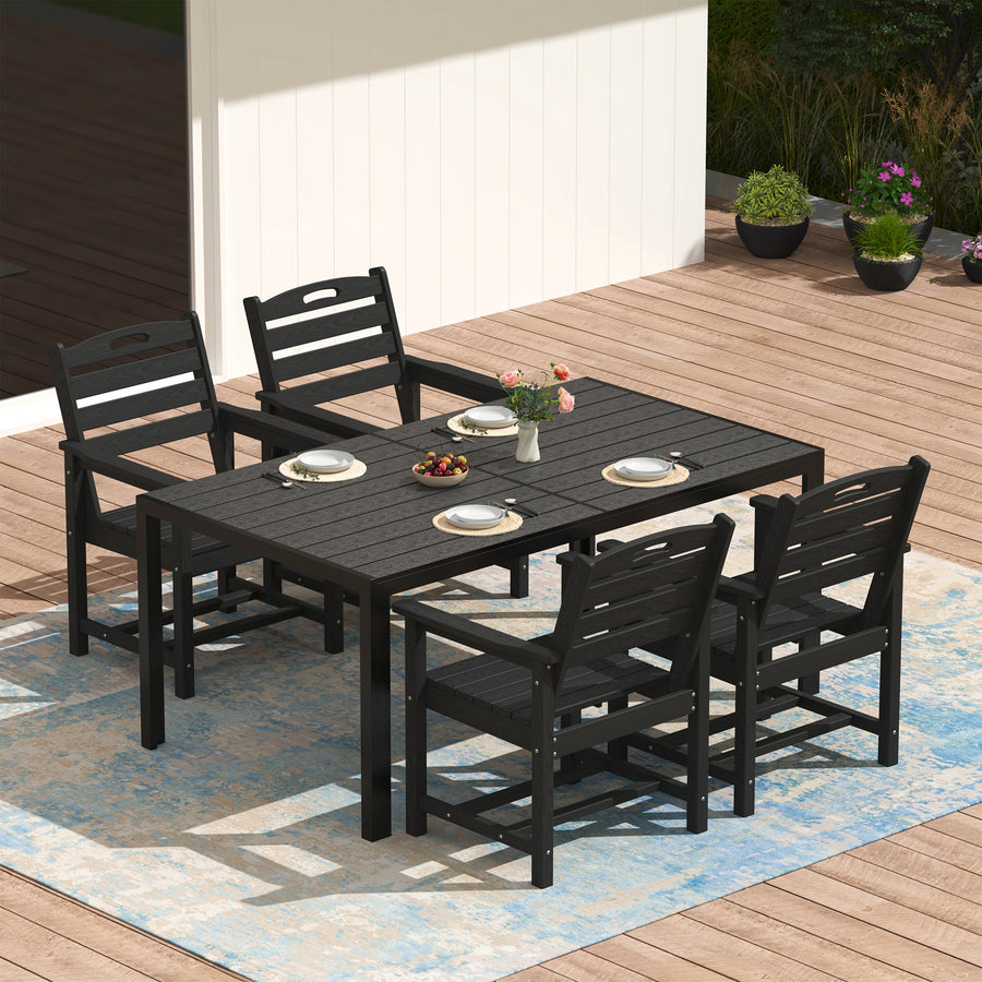 Pizzello Outdoor Dining Set, HDPE Patio Chairs and Rectangular Table, Patio Dining Table Set