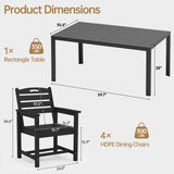 Pizzello Outdoor Dining Set, HDPE Patio Chairs and Rectangular Table, Patio Dining Table Set, view 2