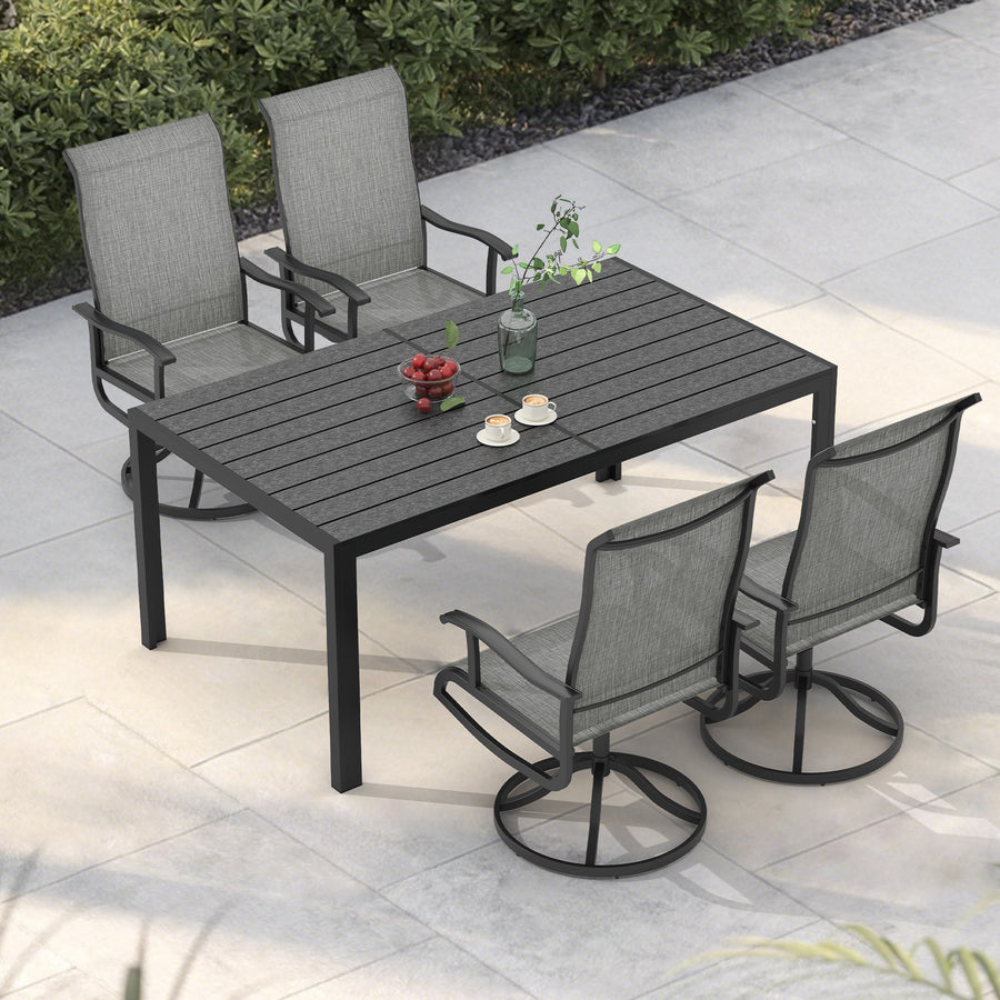 Pizzello Outdoor Dining Set, Swivel Patio Chairs and Rectangular Table, Patio Dining Table Set