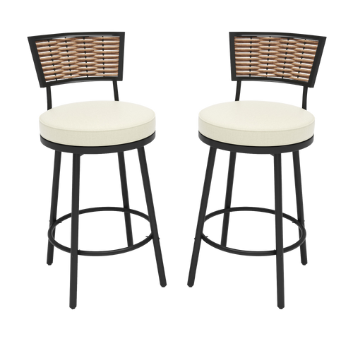 Pizzello Outdoor Swivel Counter Height Bar Stools, Patio Wicker Barstools