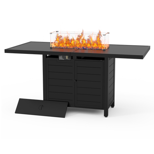 Pizzello Passione - 59.8" Aluminum Propane Fire Pit Table 50,000 BTU Outdoor Rectangular Dining Table