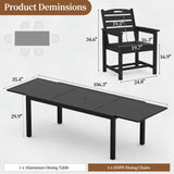Pizzello Aluminum Rectangular Outdoor Dining Set, Extendable Patio Table and HDPE Patio Chairs, view 2