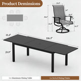 Pizzello Aluminum Rectangular Outdoor Dining Set, Extendable Patio Table and Swivel Patio Chairs, view 2