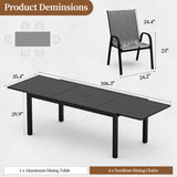 Pizzello Aluminum Rectangular Outdoor Dining Set, Extendable Patio Table and Textilene Patio Chairs, view 2