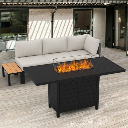 Pizzello Patio Fire Pit Set, Outdoor Couch Set with Aluminum Fire Table, Outdoor Firepit Dining Set