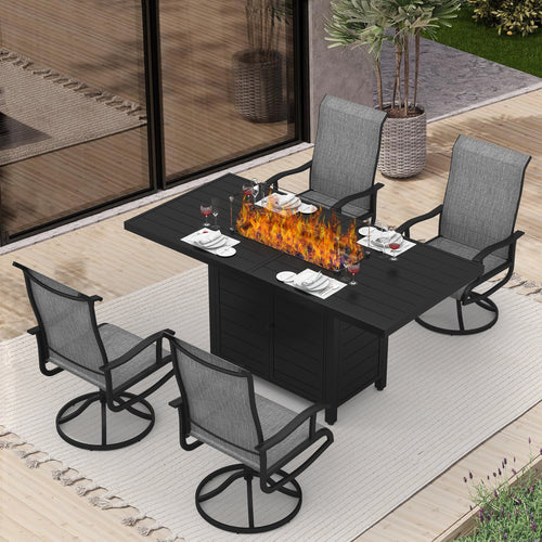 Pizzello Patio Fire Pit Set, Swivel Patio Chairs And Aluminum Fire Table, Outdoor Firepit Dining Set