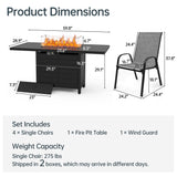 Pizzello Patio Fire Pit Set, Textilene Stackable Chairs And Aluminum Fire Table, Outdoor Firepit Dining Set, view 2