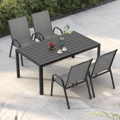 Pizzello Outdoor Dining Set, Textilene Stackable Chairs and Rectangular Table, Patio Dining Table Set