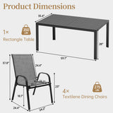 Pizzello Outdoor Dining Set, Textilene Stackable Chairs and Rectangular Table, Patio Dining Table Set, view 2